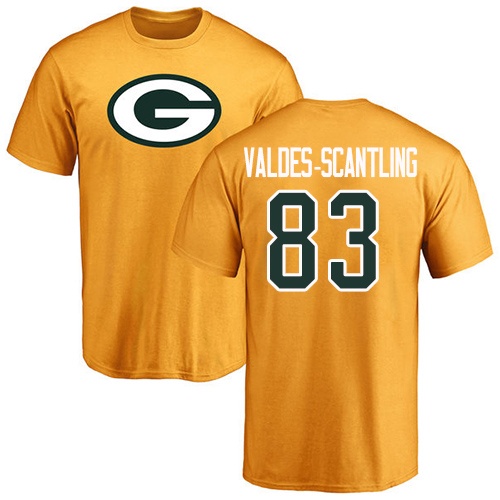 Men Green Bay Packers Gold #83 Valdes-Scantling Marquez Name And Number Logo Nike NFL T Shirt->green bay packers->NFL Jersey